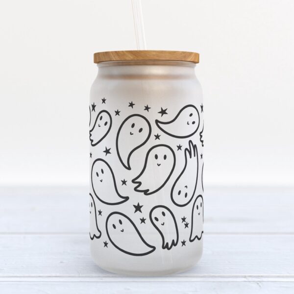 Frosted Glass Can, Valentine Gift, Cute Ghosts Halloween Frosted Glass Can Tumbler