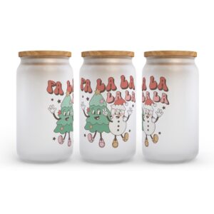 Frosted Glass Can Valentine Gift Fa La La La Retro Christmas Frosted Glass Can Tumbler 2 jb9w4f.jpg