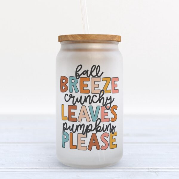 Frosted Glass Can, Valentine Gift, Fall Breeze Crunchy Leaves Pumpkins Please Frosted Glass Can Tumbler