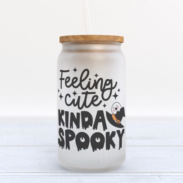 Frosted Glass Can, Valentine Gift, Feeling Cute Kinda Spooky Halloween Frosted Glass Can Tumbler