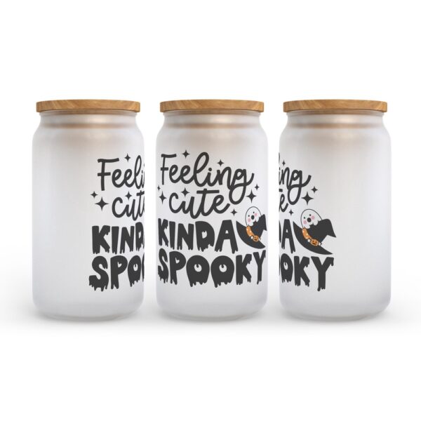 Frosted Glass Can, Valentine Gift, Feeling Cute Kinda Spooky Halloween Frosted Glass Can Tumbler
