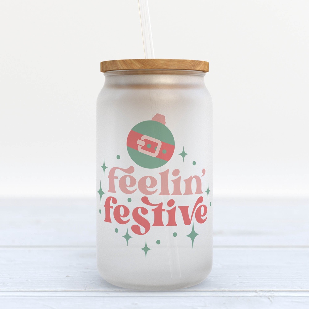 Frosted Glass Can, Valentine Gift, Feeling Festive Christmas Retro Frosted Glass Can Tumbler Frosted Glass Can, Valentine Gift, Feeling Festive Christmas Retro Frosted Glass Can Tumbler