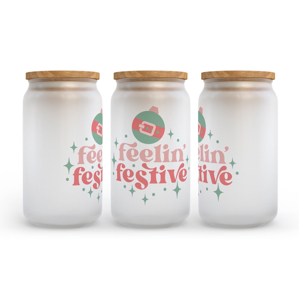 Frosted Glass Can, Valentine Gift, Feeling Festive Christmas Retro Frosted Glass Can Tumbler Frosted Glass Can, Valentine Gift, Feeling Festive Christmas Retro Frosted Glass Can Tumbler