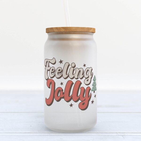 Frosted Glass Can, Valentine Gift, Feeling Jolly Christmas Frosted Glass Can Tumbler