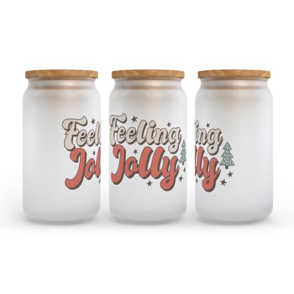 Frosted Glass Can, Valentine Gift, Feeling Jolly Christmas Frosted Glass Can Tumbler