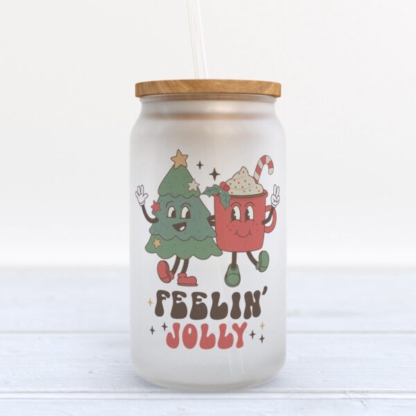 Frosted Glass Can, Valentine Gift, Feeling Jolly Retro Christmas Frosted Glass Can Tumbler