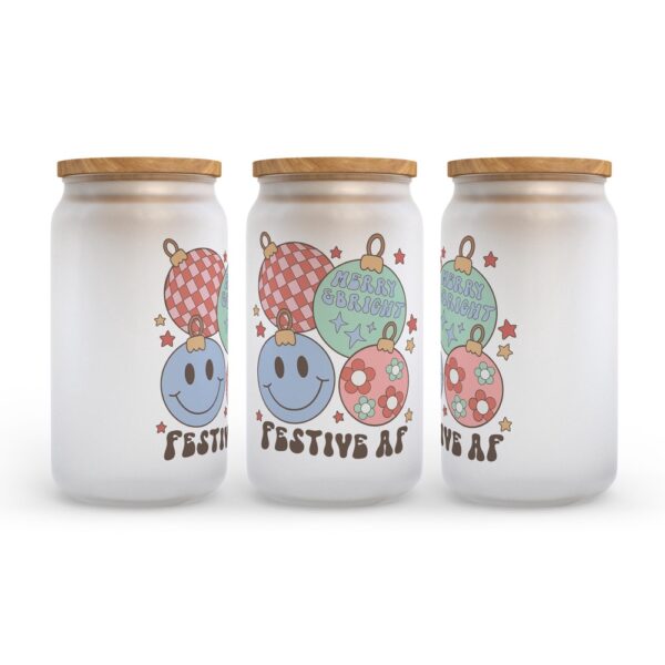 Frosted Glass Can, Valentine Gift, Festive AF Retro Christmas Ornaments Frosted Glass Can Tumbler