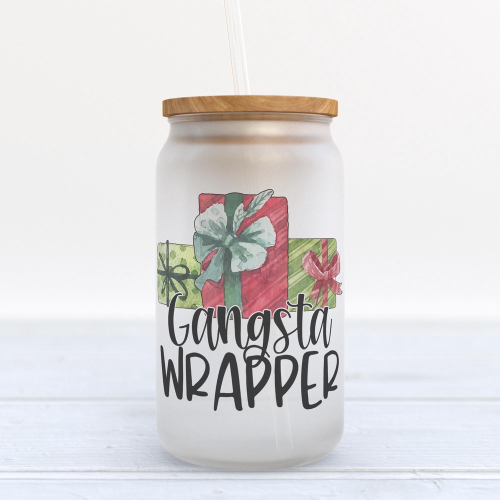 Frosted Glass Can, Valentine Gift, Gangsta Wrapper Christmas Frosted Glass Can Tumbler Frosted Glass Can, Valentine Gift, Gangsta Wrapper Christmas Frosted Glass Can Tumbler