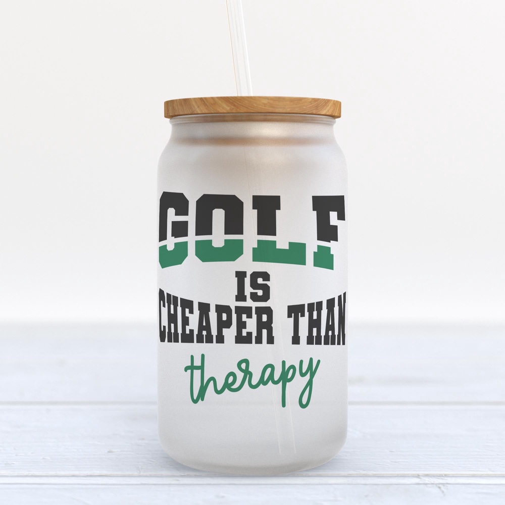 Frosted Glass Can, Valentine Gift, Golf Is Cheaper Than Therapy Frosted Glass Can Tumbler Frosted Glass Can, Valentine Gift, Golf Is Cheaper Than Therapy Frosted Glass Can Tumbler