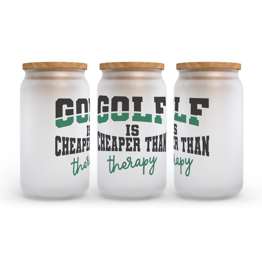 Frosted Glass Can, Valentine Gift, Golf Is Cheaper Than Therapy Frosted Glass Can Tumbler Frosted Glass Can, Valentine Gift, Golf Is Cheaper Than Therapy Frosted Glass Can Tumbler