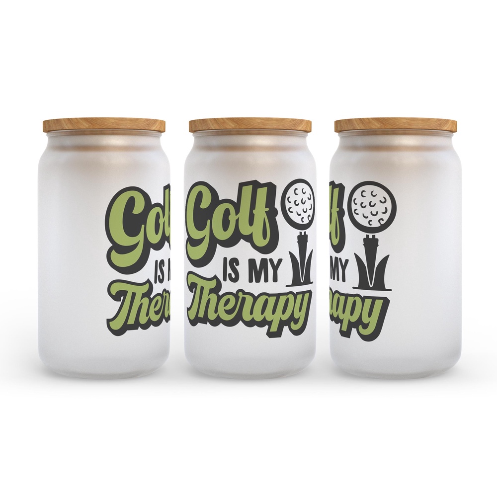 Frosted Glass Can, Valentine Gift, Golf Is My Therapy Frosted Glass Can Tumbler