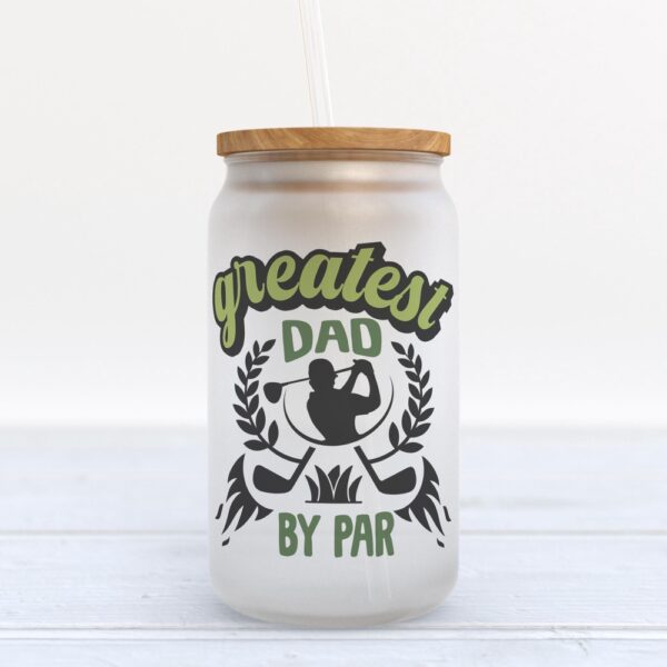 Frosted Glass Can, Valentine Gift, Greatest Dad By Par Golf Frosted Glass Can Tumbler