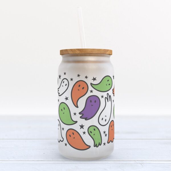Frosted Glass Can, Valentine Gift, Halloween Ghosts Frosted Glass Can Tumbler