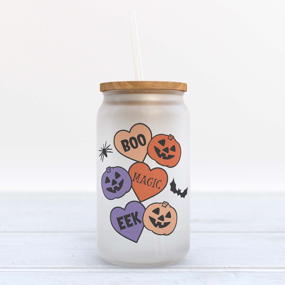Frosted Glass Can, Valentine Gift, Halloween Magic Pumpkins Frosted Glass Can Tumbler Frosted Glass Can, Valentine Gift, Halloween Magic Pumpkins Frosted Glass Can Tumbler