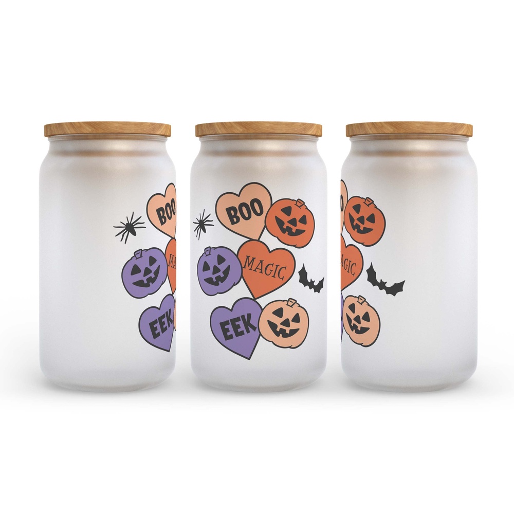 Frosted Glass Can, Valentine Gift, Halloween Magic Pumpkins Frosted Glass Can Tumbler Frosted Glass Can, Valentine Gift, Halloween Magic Pumpkins Frosted Glass Can Tumbler
