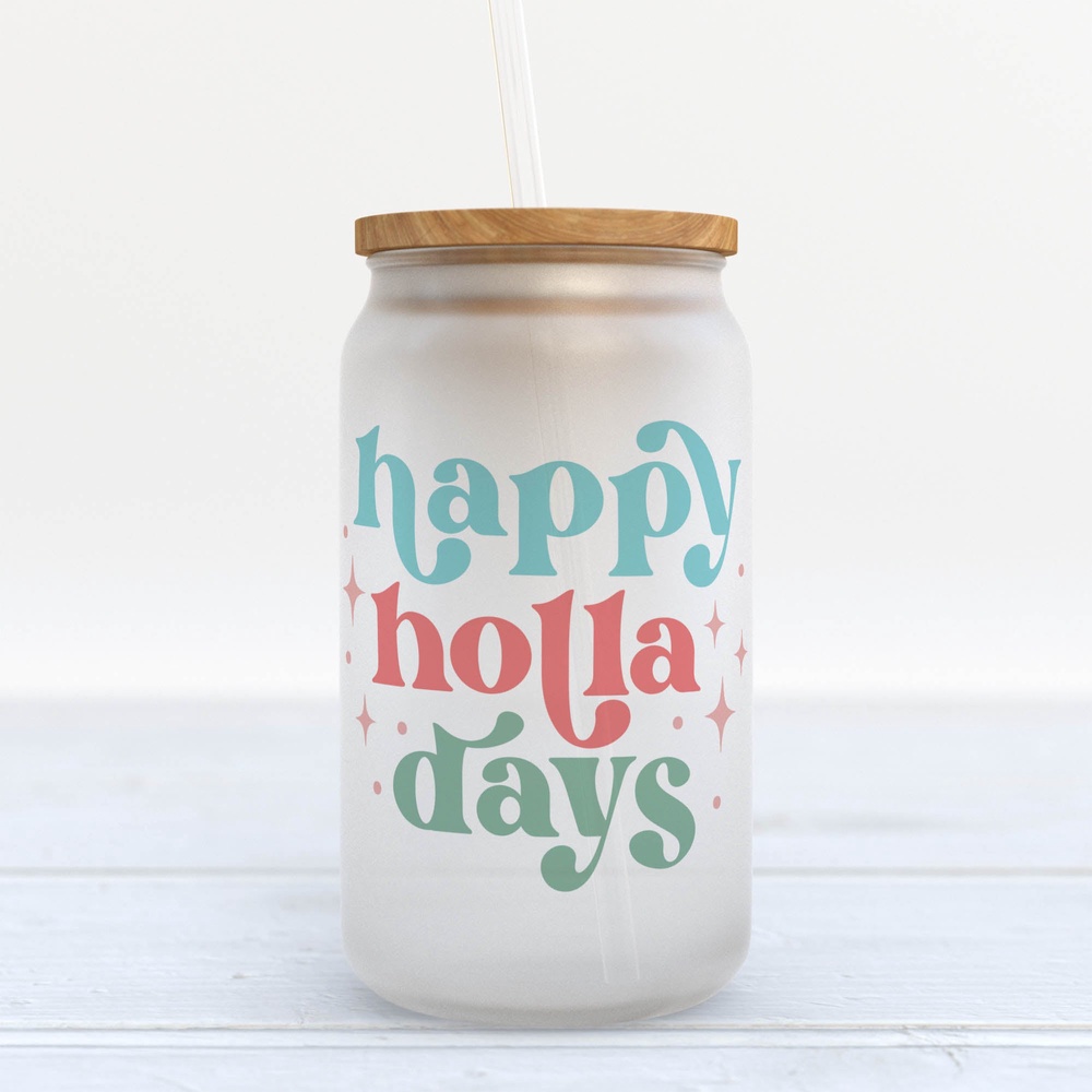 Frosted Glass Can, Valentine Gift, Happy Holla Days Christmas Retro Frosted Glass Can Tumbler Frosted Glass Can, Valentine Gift, Happy Holla Days Christmas Retro Frosted Glass Can Tumbler
