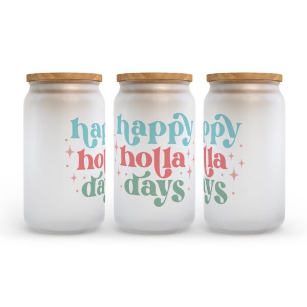 Frosted Glass Can, Valentine Gift, Happy Holla Days Christmas Retro Frosted Glass Can Tumbler