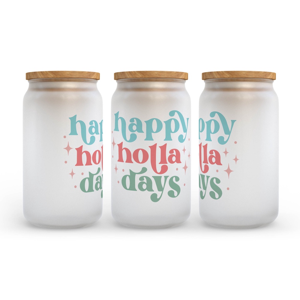 Frosted Glass Can, Valentine Gift, Happy Holla Days Christmas Retro Frosted Glass Can Tumbler Frosted Glass Can, Valentine Gift, Happy Holla Days Christmas Retro Frosted Glass Can Tumbler