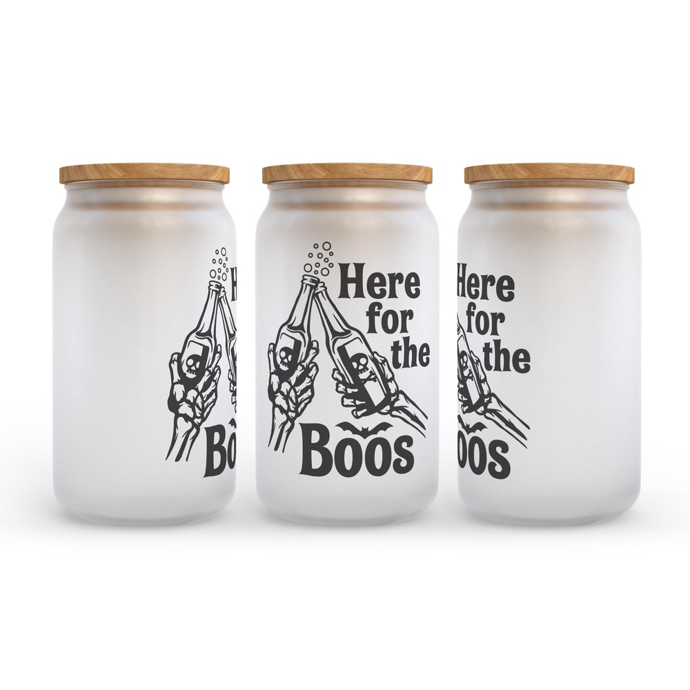 Frosted Glass Can, Valentine Gift, Here For The Boos Halloween Frosted Glass Can Tumbler Frosted Glass Can, Valentine Gift, Here For The Boos Halloween Frosted Glass Can Tumbler
