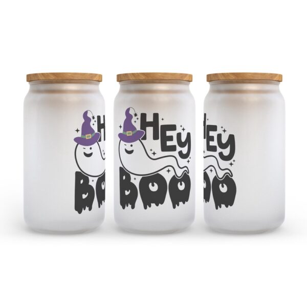 Frosted Glass Can, Valentine Gift, Hey Boo Halloween Frosted Glass Can Tumbler