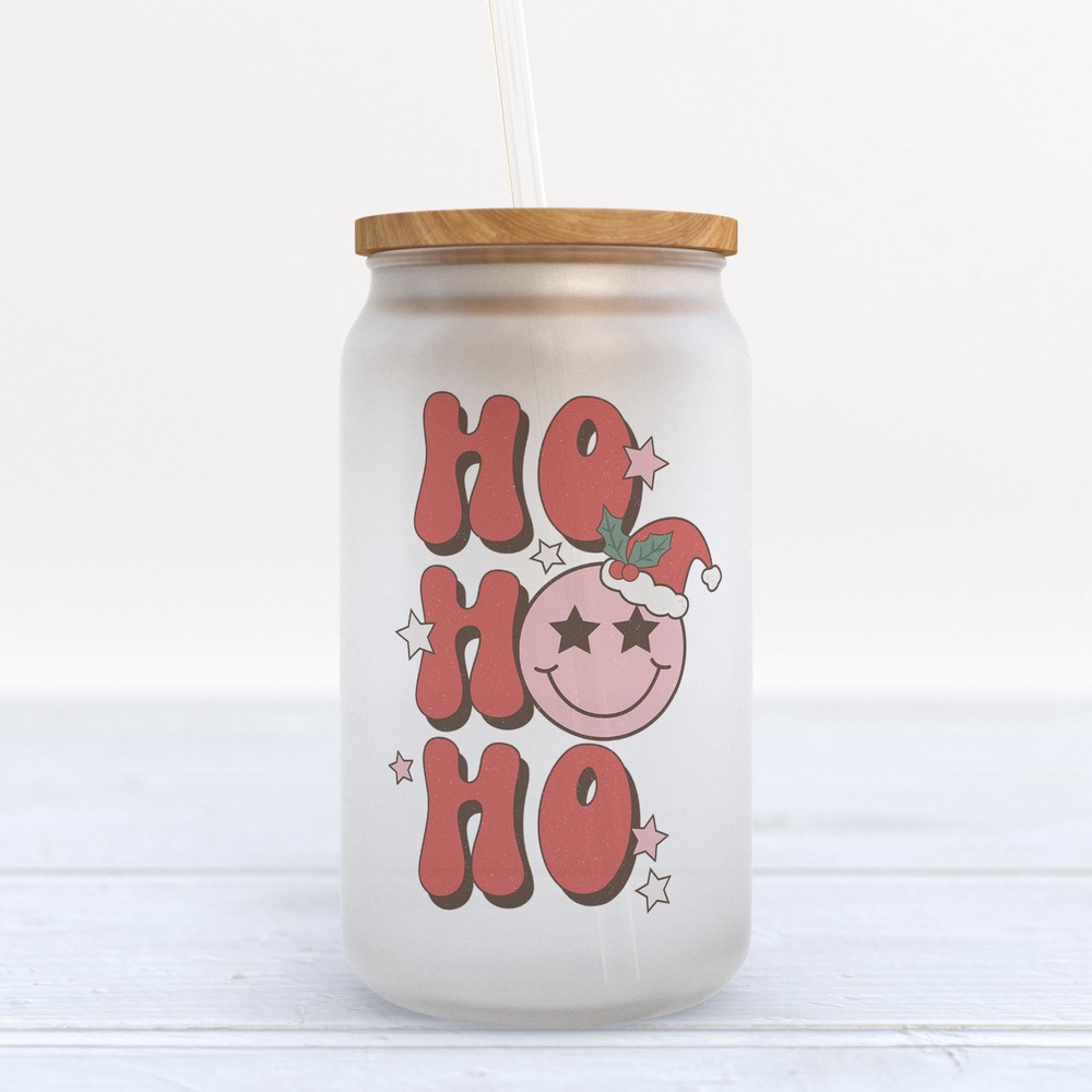Frosted Glass Can, Valentine Gift, Ho Ho Ho Christmas Frosted Glass Can Tumbler