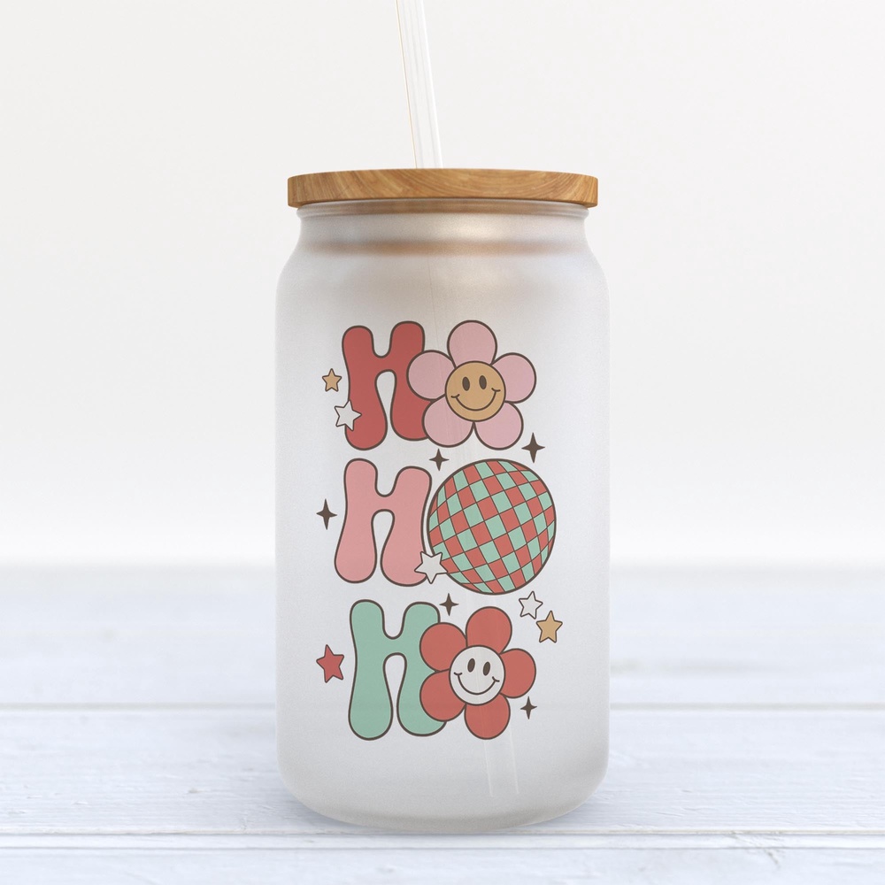 Frosted Glass Can, Valentine Gift, Ho Ho Ho Christmas Retro Frosted Glass Can Tumbler Frosted Glass Can, Valentine Gift, Ho Ho Ho Christmas Retro Frosted Glass Can Tumbler