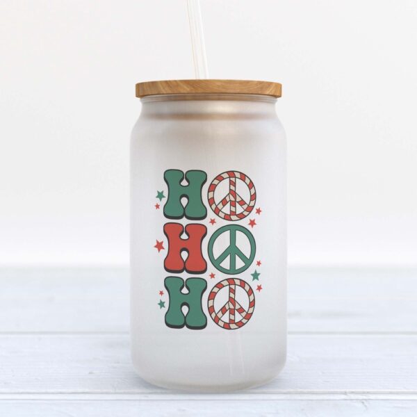 Frosted Glass Can, Valentine Gift, Ho Ho Ho Peace Signs Christmas Frosted Glass Can Tumbler