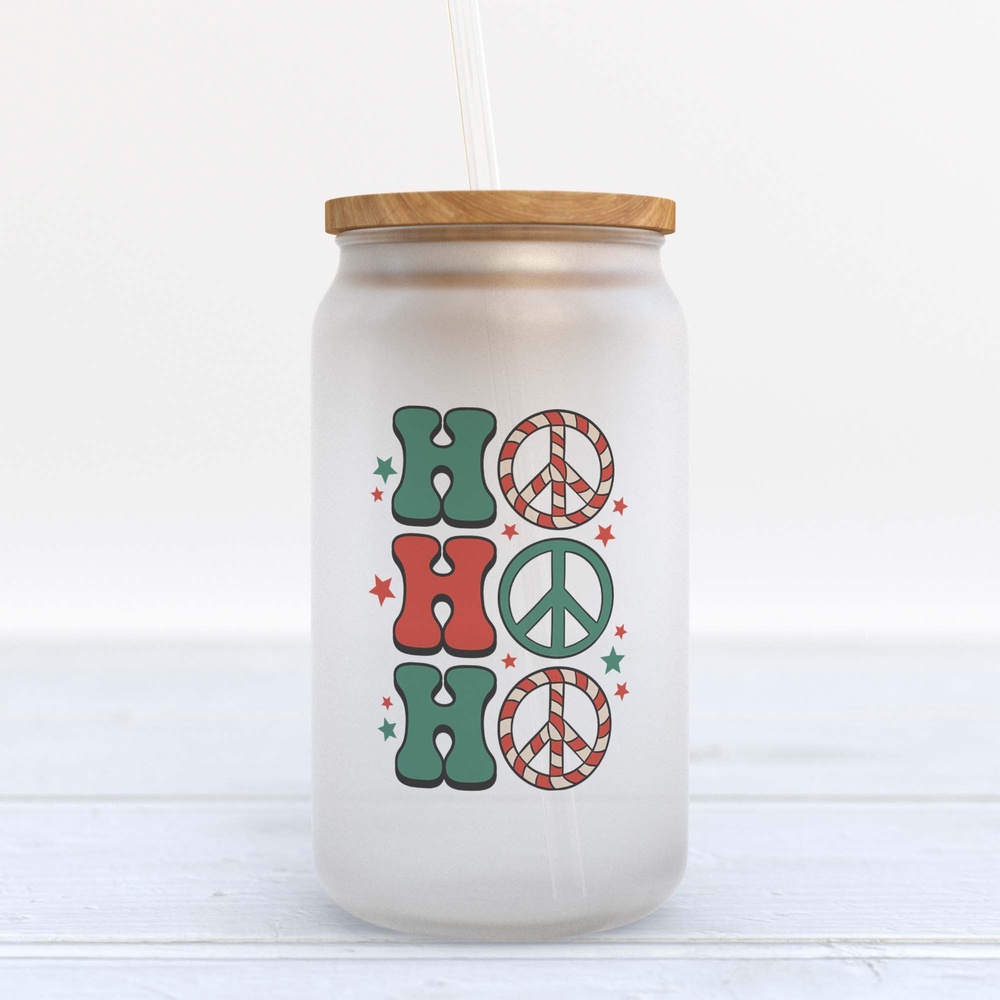 Frosted Glass Can, Valentine Gift, Ho Ho Ho Peace Signs Christmas Frosted Glass Can Tumbler