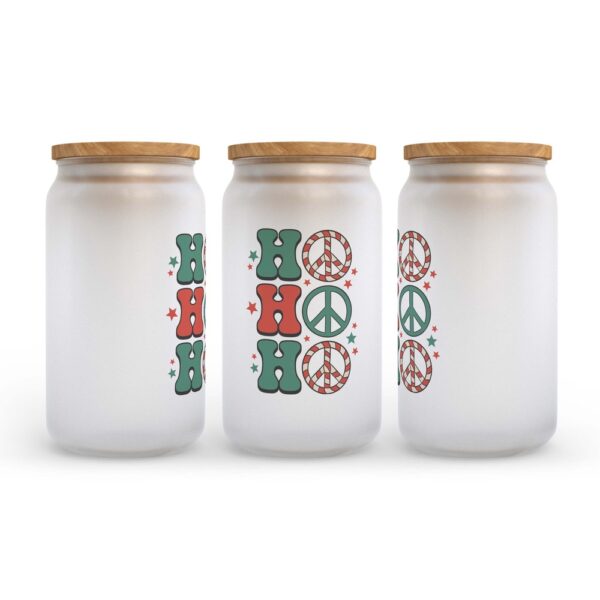 Frosted Glass Can, Valentine Gift, Ho Ho Ho Peace Signs Christmas Frosted Glass Can Tumbler
