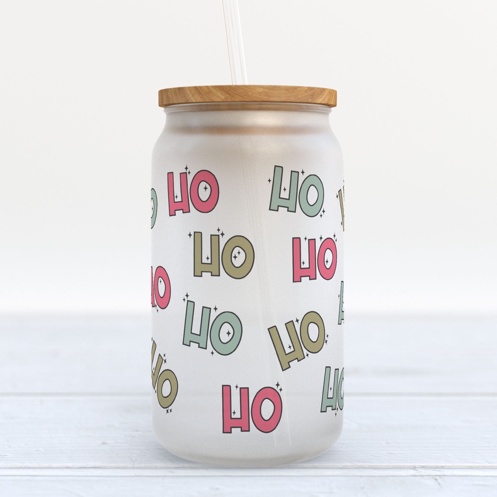 Frosted Glass Can, Valentine Gift, Ho Ho Ho Pink Christmas Frosted Glass Can Tumbler Frosted Glass Can, Valentine Gift, Ho Ho Ho Pink Christmas Frosted Glass Can Tumbler