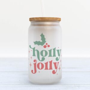 Frosted Glass Can Valentine Gift Holly Jolly Christmas Retro Frosted Glass Can Tumbler 1 jdm8dv.jpg