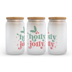 Frosted Glass Can Valentine Gift Holly Jolly Christmas Retro Frosted Glass Can Tumbler 2 tm6her.jpg