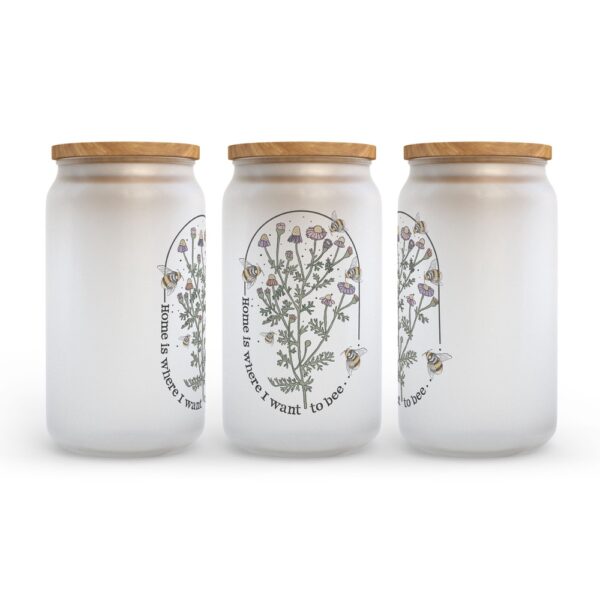 Frosted Glass Can, Valentine Gift, Home Is Where I Want To Bee Frosted Glass Can Tumbler