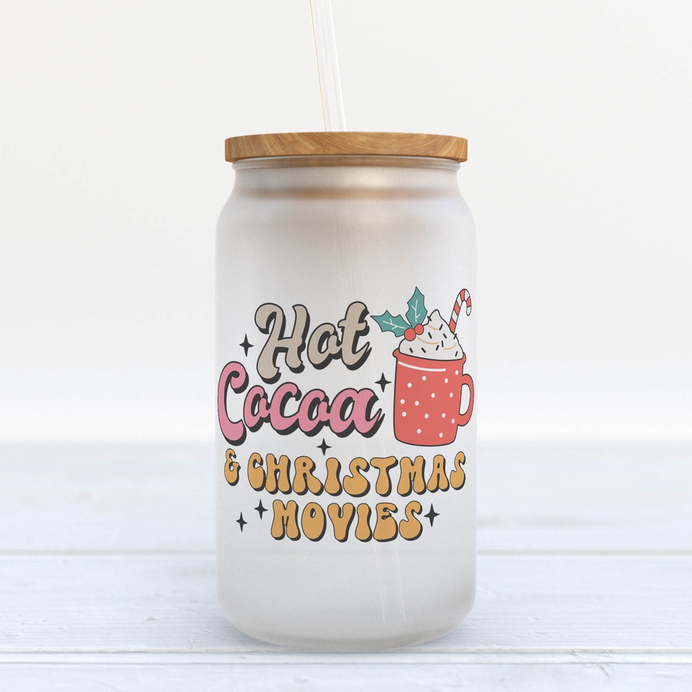 Frosted Glass Can, Valentine Gift, Hot Cocoa and Christmas Movies Frosted Glass Can Tumbler Frosted Glass Can, Valentine Gift, Hot Cocoa and Christmas Movies Frosted Glass Can Tumbler
