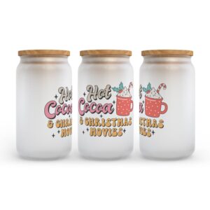 Frosted Glass Can Valentine Gift Hot Cocoa and Christmas Movies Frosted Glass Can Tumbler 2 c3fkgx.jpg
