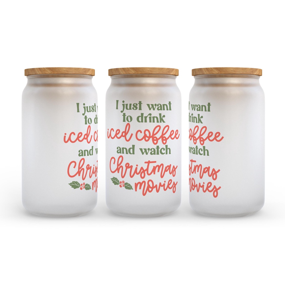 Frosted Glass Can, Valentine Gift, Iced Coffee and Christmas Movies Frosted Glass Can Tumbler