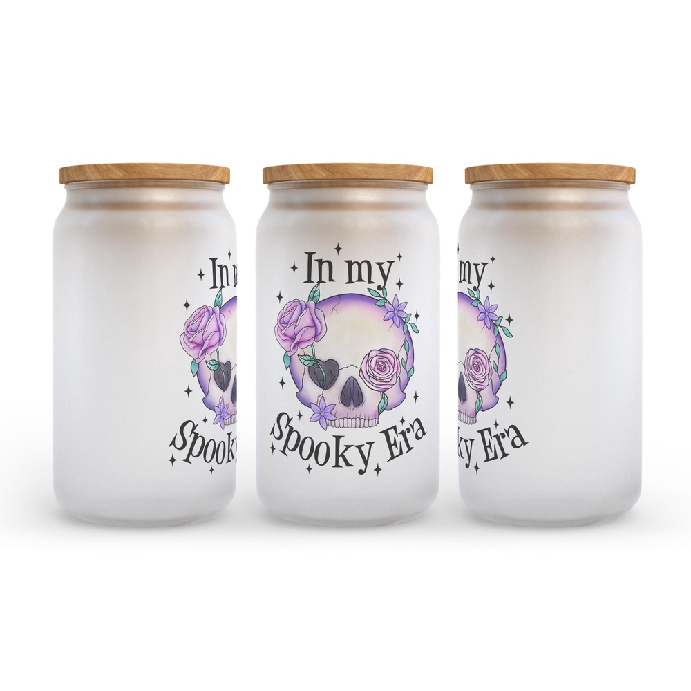 Frosted Glass Can, Valentine Gift, In My Spooky Era Halloween Frosted Glass Can Tumbler Frosted Glass Can, Valentine Gift, In My Spooky Era Halloween Frosted Glass Can Tumbler