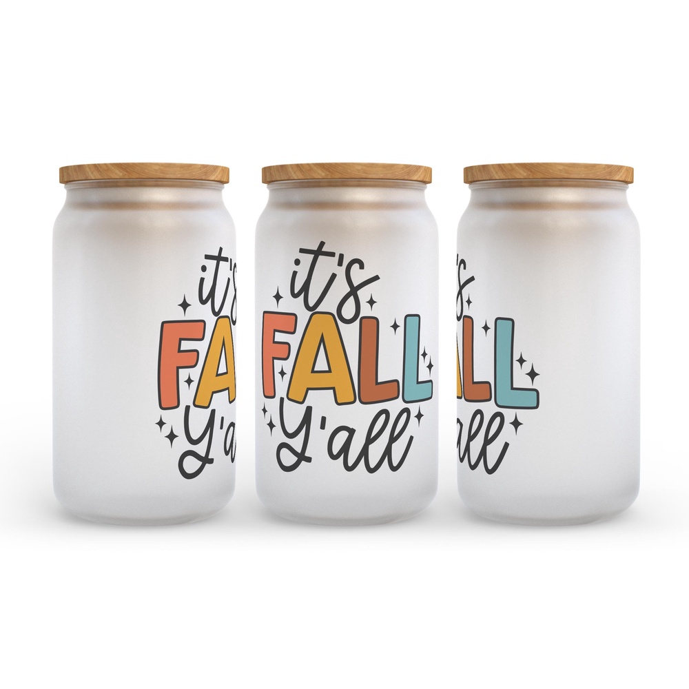 Frosted Glass Can, Valentine Gift, It’s Fall Y’all Frosted Glass Can Tumbler Frosted Glass Can, Valentine Gift, It’s Fall Y’all Frosted Glass Can Tumbler