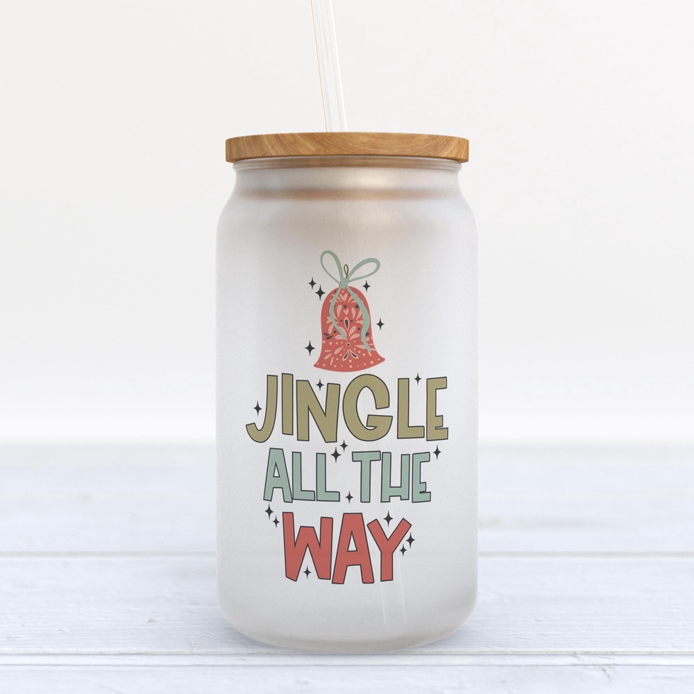 Frosted Glass Can, Valentine Gift, Jingle All The Way Christmas Frosted Glass Can Tumbler