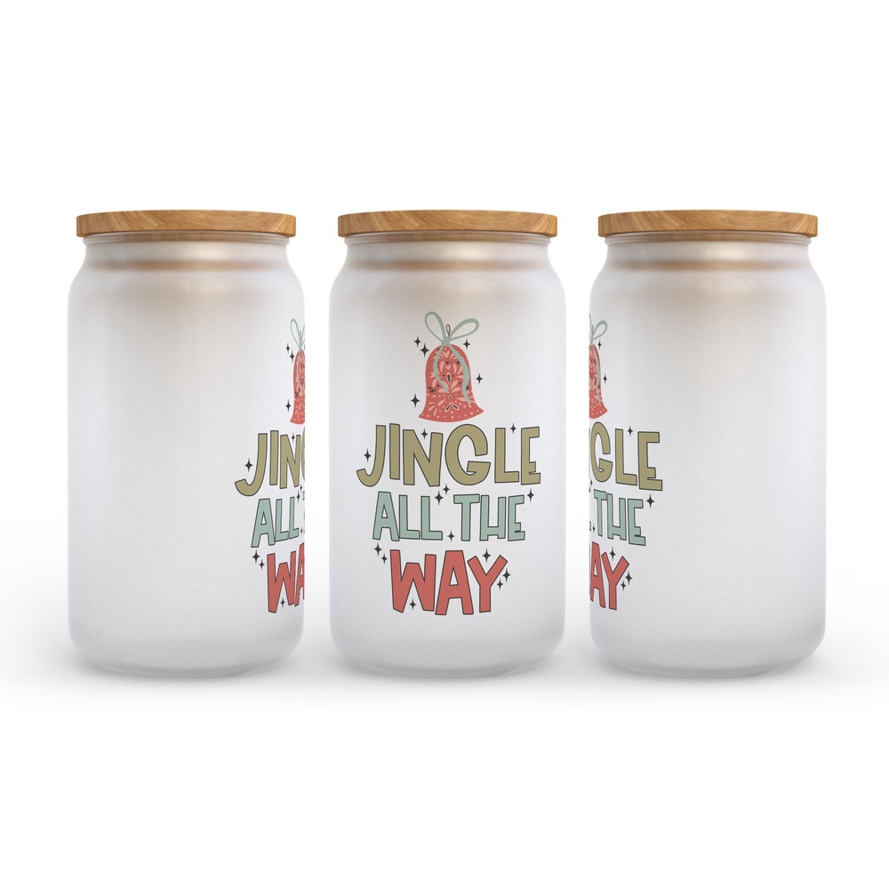 Frosted Glass Can, Valentine Gift, Jingle All The Way Christmas Frosted Glass Can Tumbler
