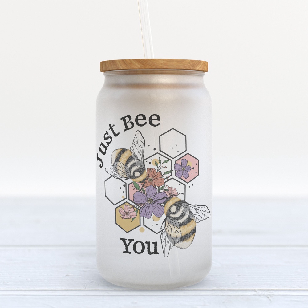 Frosted Glass Can, Valentine Gift, Just Bee You Frosted Glass Can Tumbler Frosted Glass Can, Valentine Gift, Just Bee You Frosted Glass Can Tumbler