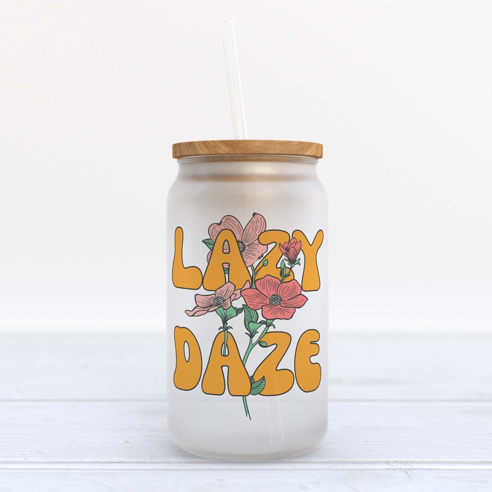 Frosted Glass Can, Valentine Gift, Lazy Daze Frosted Glass Can Tumbler