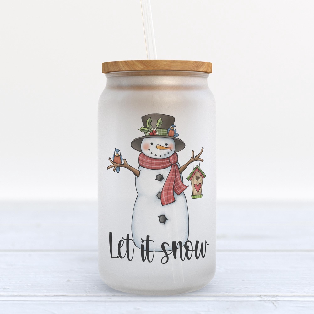Frosted Glass Can, Valentine Gift, Let it Snow Snowman Christmas Frosted Glass Can Tumbler Frosted Glass Can, Valentine Gift, Let it Snow Snowman Christmas Frosted Glass Can Tumbler