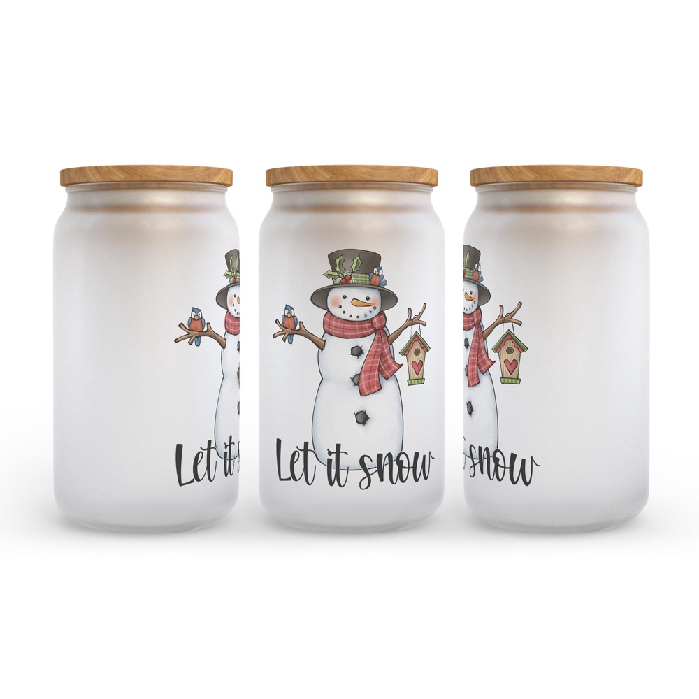 Frosted Glass Can, Valentine Gift, Let it Snow Snowman Christmas Frosted Glass Can Tumbler Frosted Glass Can, Valentine Gift, Let it Snow Snowman Christmas Frosted Glass Can Tumbler