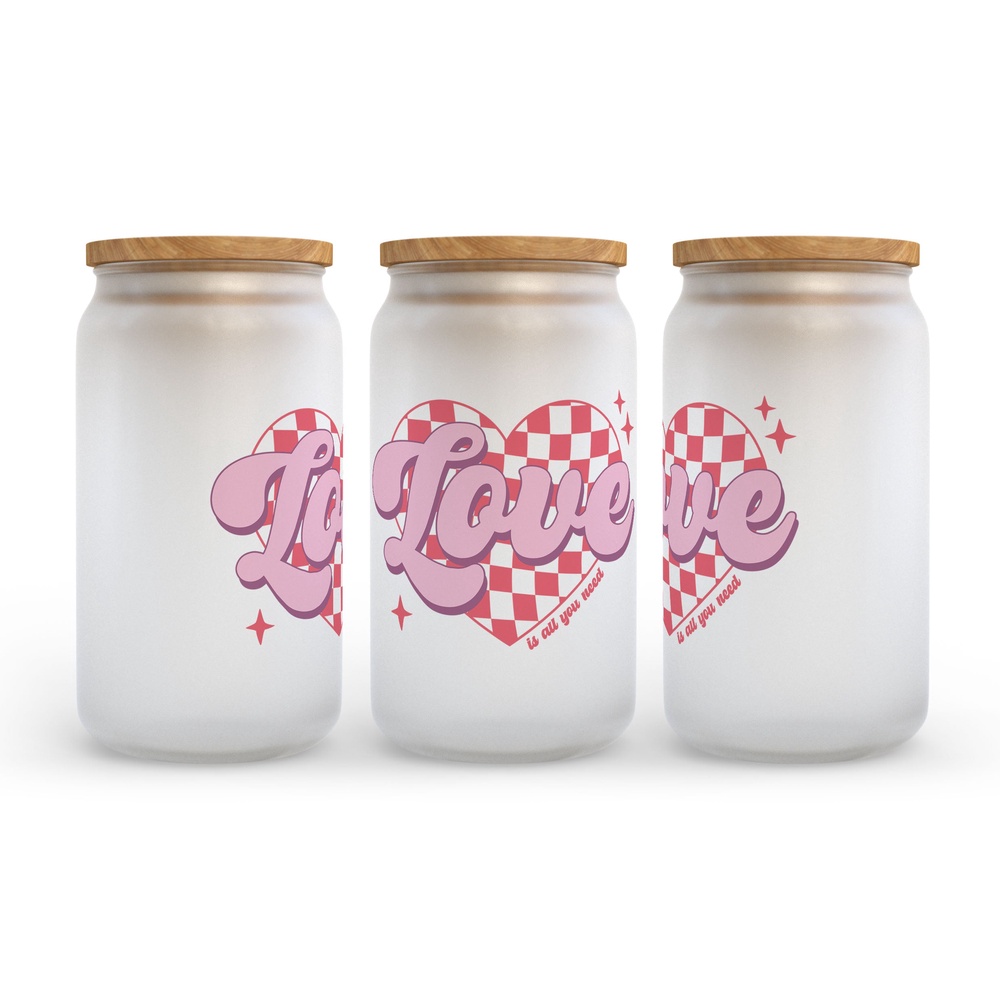 Frosted Glass Can, Valentine Gift, Love Valentine’s Day Frosted Glass Can Tumbler