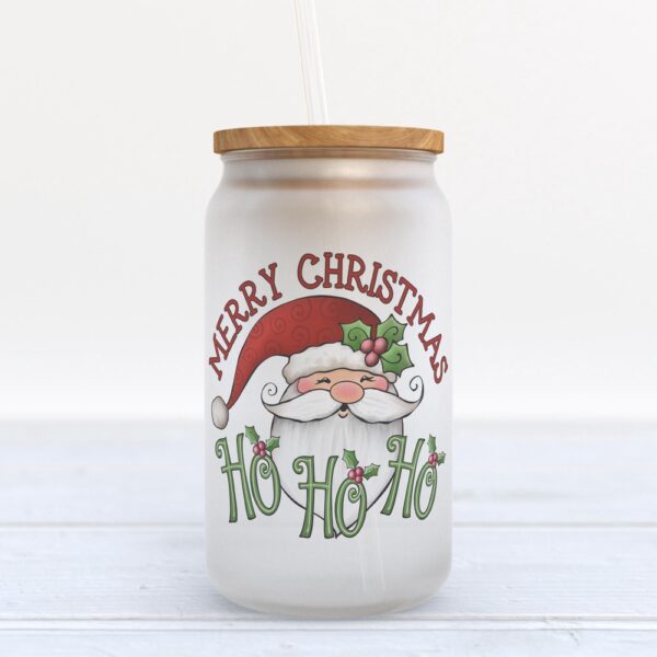 Frosted Glass Can, Valentine Gift, Merry Christmas Santa Frosted Glass Can Tumbler