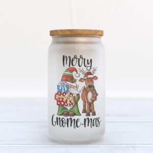 Frosted Glass Can, Valentine Gift, Merry Gnome-mas…