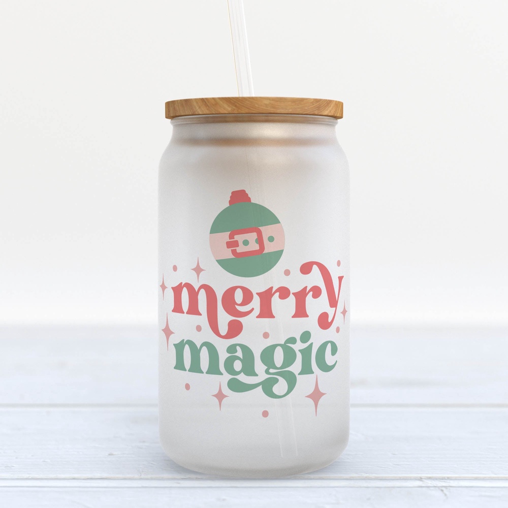Frosted Glass Can, Valentine Gift, Merry Magic Christmas Retro Frosted Glass Can Tumbler