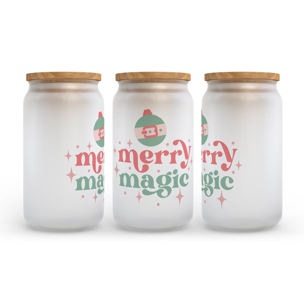 Frosted Glass Can, Valentine Gift, Merry Magic Christmas Retro Frosted Glass Can Tumbler