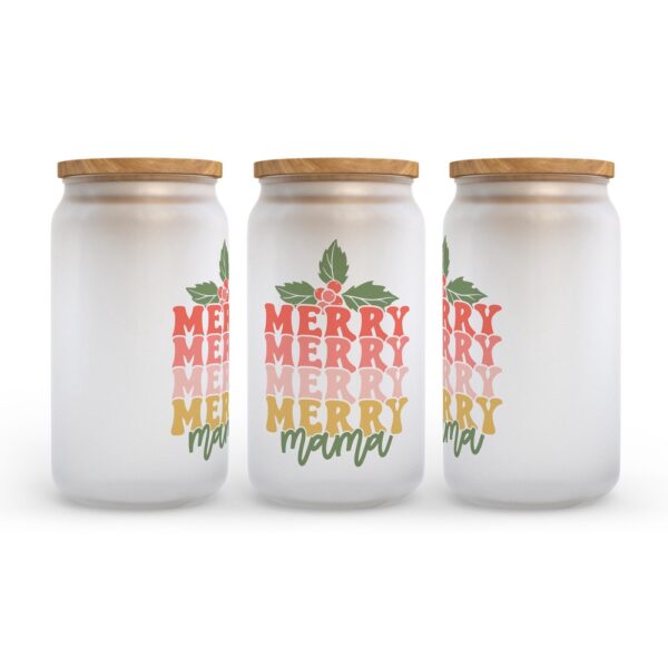Frosted Glass Can, Valentine Gift, Merry Mama Retro Christmas Frosted Glass Can Tumbler
